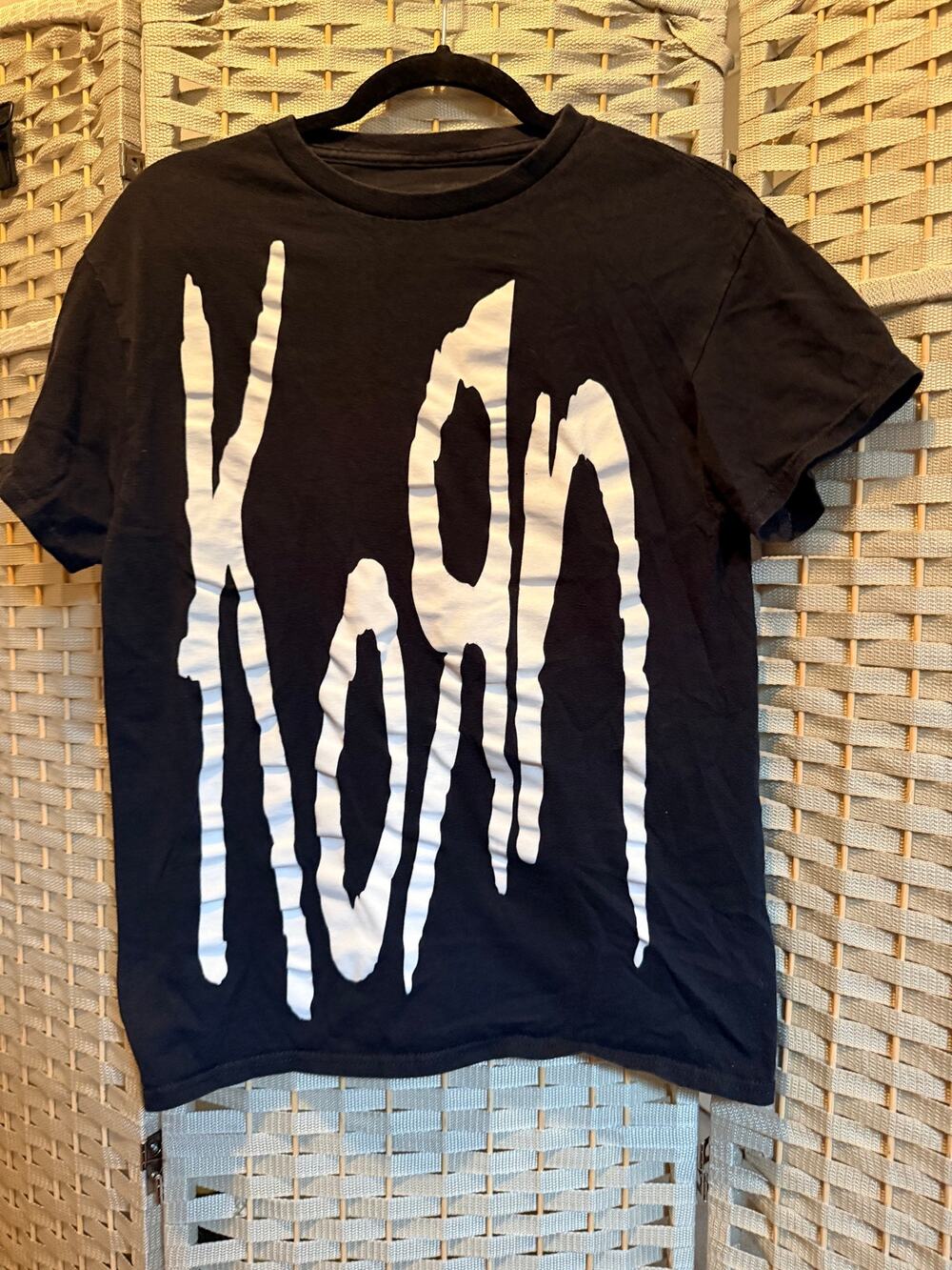 Korn T-Shirt Black White Logo Graphic Tee Nu Metal Rock Band Size Medium